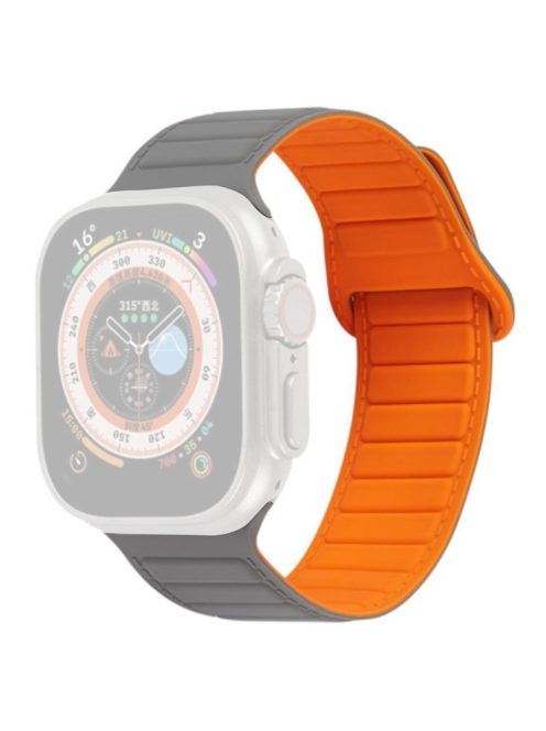 For Apple Watch Series 10 46mm / Ultra 2 Ultra 49mm /  Series 9 8 7 45mm / 6 5 4 SE (2023) SE (2022) SE 44mm / 3 2 1 42mm Silicone Band Color Match Magnetic Watch Strap - Grey / Orange