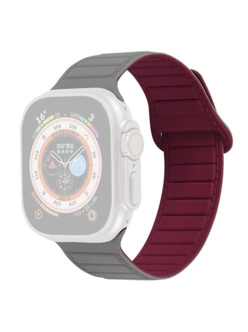 For Apple Watch Series 10 46mm / Ultra 2 Ultra 49mm /  Series 9 8 7 45mm / 6 5 4 SE (2023) SE (2022) SE 44mm / 3 2 1 42mm Silicone Band Color Match Magnetic Watch Strap - Grey / Wine Red