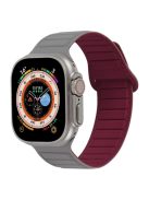 For Apple Watch Series 10 46mm / Ultra 2 Ultra 49mm /  Series 9 8 7 45mm / 6 5 4 SE (2023) SE (2022) SE 44mm / 3 2 1 42mm Silicone Band Color Match Magnetic Watch Strap - Grey / Wine Red