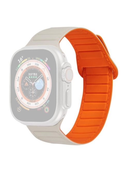 For Apple Watch Series 10 46mm / Ultra 2 Ultra 49mm /  Series 9 8 7 45mm / 6 5 4 SE (2023) SE (2022) SE 44mm / 3 2 1 42mm Silicone Band Color Match Magnetic Watch Strap - Starlight / Orange