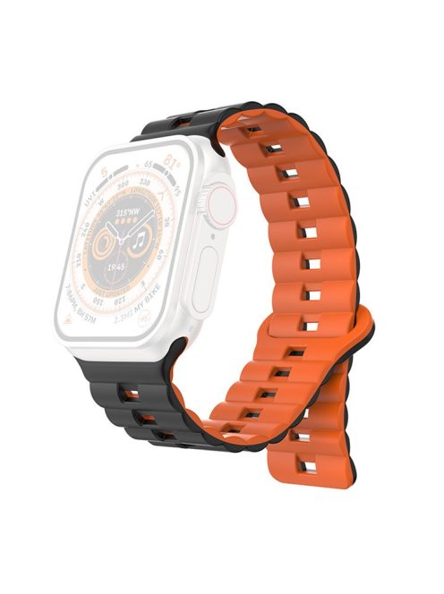 For Apple Watch Series 10 46mm / Ultra 2 Ultra 49mm /  Series 9 8 7 45mm / 6 5 4 SE (2023) SE (2022) SE 44mm / 3 2 1 42mm Silicone Band Watch Strap - Black+Orange