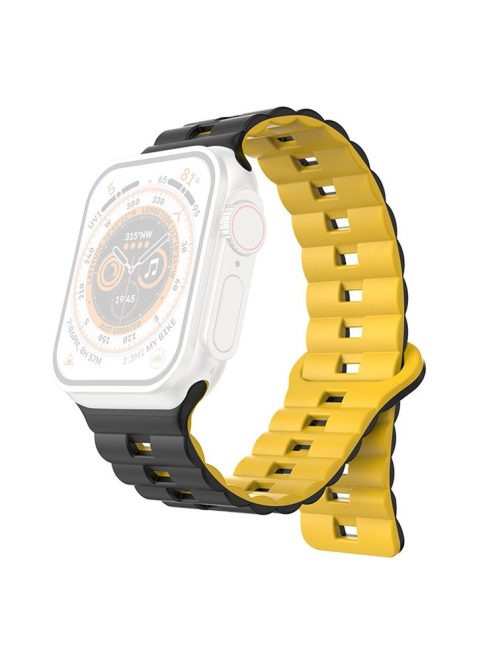 For Apple Watch Series 10 46mm / Ultra 2 Ultra 49mm /  Series 9 8 7 45mm / 6 5 4 SE (2023) SE (2022) SE 44mm / 3 2 1 42mm Silicone Band Watch Strap - Black+Yellow