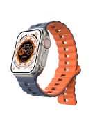 For Apple Watch Series 10 46mm / Ultra 2 Ultra 49mm /  Series 9 8 7 45mm / 6 5 4 SE (2023) SE (2022) SE 44mm / 3 2 1 42mm Silicone Band Watch Strap - Midnight Blue+Orange