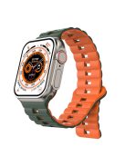 For Apple Watch Series 10 46mm / Ultra 2 Ultra 49mm /  Series 9 8 7 45mm / 6 5 4 SE (2023) SE (2022) SE 44mm / 3 2 1 42mm Silicone Band Watch Strap - Olive Green+Orange