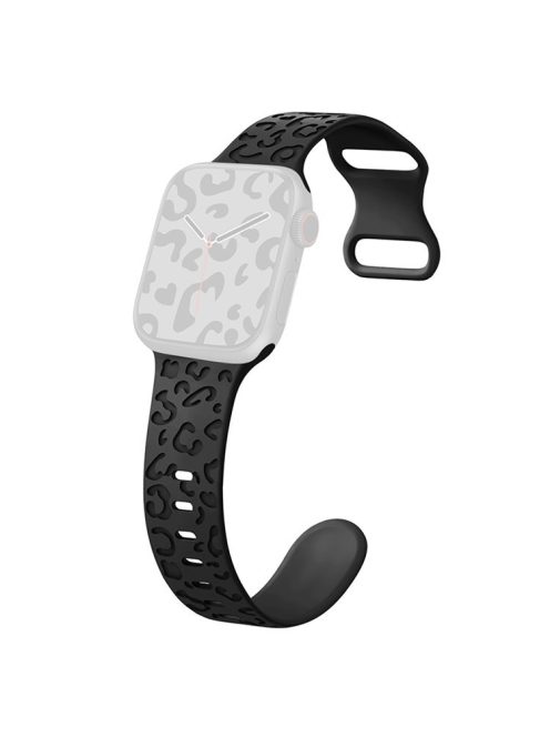 For Apple Watch Series 10 46mm / Ultra 2 Ultra 49mm /  Series 9 8 7 45mm / 6 5 4 SE (2023) SE (2022) SE 44mm / 3 2 1 42mm Silicone Leopard Pattern Watch Strap - Black