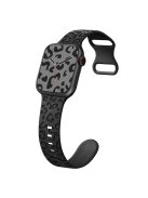 For Apple Watch Series 10 46mm / Ultra 2 Ultra 49mm /  Series 9 8 7 45mm / 6 5 4 SE (2023) SE (2022) SE 44mm / 3 2 1 42mm Silicone Leopard Pattern Watch Strap - Black