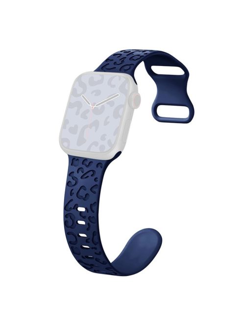 For Apple Watch Series 10 46mm / Ultra 2 Ultra 49mm /  Series 9 8 7 45mm / 6 5 4 SE (2023) SE (2022) SE 44mm / 3 2 1 42mm Silicone Leopard Pattern Watch Strap - Midnight Blue