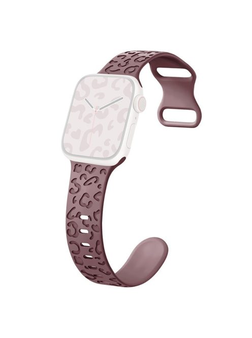 For Apple Watch Series 10 46mm / Ultra 2 Ultra 49mm /  Series 9 8 7 45mm / 6 5 4 SE (2023) SE (2022) SE 44mm / 3 2 1 42mm Silicone Leopard Pattern Watch Strap - Smoke Purple