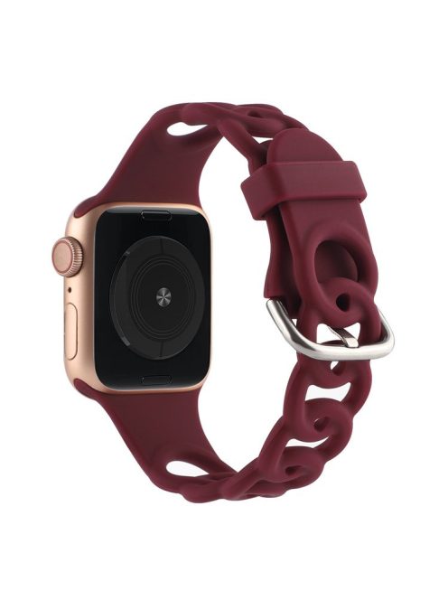 For Apple Watch Series 10 46mm / Ultra 2 Ultra 49mm /  Series 9 8 7 45mm / 6 5 4 SE (2023) SE (2022) SE 44mm / 3 2 1 42mm Silicone Strap Donut Hollow Watchband - Wine Red