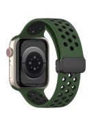 For Apple Watch Series 10 46mm / Ultra 2 Ultra 49mm /  Series 9 8 7 45mm / 6 5 4 SE (2023) SE (2022) SE 44mm / 3 2 1 42mm Silicone Strap Dual Color Breathable Watch Band - Army Green / Black