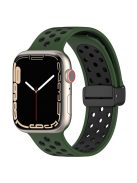 For Apple Watch Series 10 46mm / Ultra 2 Ultra 49mm /  Series 9 8 7 45mm / 6 5 4 SE (2023) SE (2022) SE 44mm / 3 2 1 42mm Silicone Strap Dual Color Breathable Watch Band - Army Green / Black