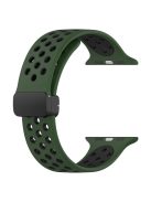 For Apple Watch Series 10 46mm / Ultra 2 Ultra 49mm /  Series 9 8 7 45mm / 6 5 4 SE (2023) SE (2022) SE 44mm / 3 2 1 42mm Silicone Strap Dual Color Breathable Watch Band - Army Green / Black