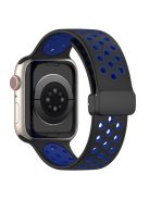 For Apple Watch Series 10 46mm / Ultra 2 Ultra 49mm /  Series 9 8 7 45mm / 6 5 4 SE (2023) SE (2022) SE 44mm / 3 2 1 42mm Silicone Strap Dual Color Breathable Watch Band - Black / Blue