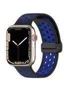 For Apple Watch Series 10 46mm / Ultra 2 Ultra 49mm /  Series 9 8 7 45mm / 6 5 4 SE (2023) SE (2022) SE 44mm / 3 2 1 42mm Silicone Strap Dual Color Breathable Watch Band - Black / Blue