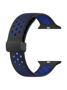 For Apple Watch Series 10 46mm / Ultra 2 Ultra 49mm /  Series 9 8 7 45mm / 6 5 4 SE (2023) SE (2022) SE 44mm / 3 2 1 42mm Silicone Strap Dual Color Breathable Watch Band - Black / Blue