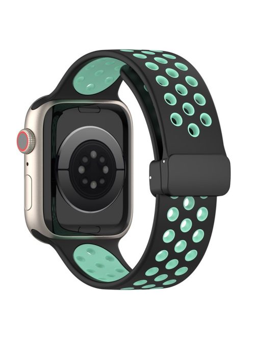 For Apple Watch Series 10 46mm / Ultra 2 Ultra 49mm /  Series 9 8 7 45mm / 6 5 4 SE (2023) SE (2022) SE 44mm / 3 2 1 42mm Silicone Strap Dual Color Breathable Watch Band - Black / Green