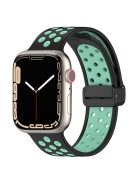 For Apple Watch Series 10 46mm / Ultra 2 Ultra 49mm /  Series 9 8 7 45mm / 6 5 4 SE (2023) SE (2022) SE 44mm / 3 2 1 42mm Silicone Strap Dual Color Breathable Watch Band - Black / Green