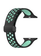 For Apple Watch Series 10 46mm / Ultra 2 Ultra 49mm /  Series 9 8 7 45mm / 6 5 4 SE (2023) SE (2022) SE 44mm / 3 2 1 42mm Silicone Strap Dual Color Breathable Watch Band - Black / Green