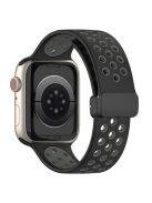 For Apple Watch Series 10 46mm / Ultra 2 Ultra 49mm /  Series 9 8 7 45mm / 6 5 4 SE (2023) SE (2022) SE 44mm / 3 2 1 42mm Silicone Strap Dual Color Breathable Watch Band - Black / Grey