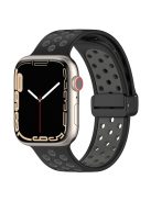 For Apple Watch Series 10 46mm / Ultra 2 Ultra 49mm /  Series 9 8 7 45mm / 6 5 4 SE (2023) SE (2022) SE 44mm / 3 2 1 42mm Silicone Strap Dual Color Breathable Watch Band - Black / Grey