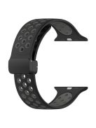 For Apple Watch Series 10 46mm / Ultra 2 Ultra 49mm /  Series 9 8 7 45mm / 6 5 4 SE (2023) SE (2022) SE 44mm / 3 2 1 42mm Silicone Strap Dual Color Breathable Watch Band - Black / Grey