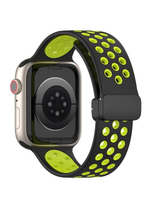 For Apple Watch Series 10 46mm / Ultra 2 Ultra 49mm /  Series 9 8 7 45mm / 6 5 4 SE (2023) SE (2022) SE 44mm / 3 2 1 42mm Silicone Strap Dual Color Breathable Watch Band - Black / Lime