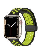 For Apple Watch Series 10 46mm / Ultra 2 Ultra 49mm /  Series 9 8 7 45mm / 6 5 4 SE (2023) SE (2022) SE 44mm / 3 2 1 42mm Silicone Strap Dual Color Breathable Watch Band - Black / Lime