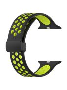 For Apple Watch Series 10 46mm / Ultra 2 Ultra 49mm /  Series 9 8 7 45mm / 6 5 4 SE (2023) SE (2022) SE 44mm / 3 2 1 42mm Silicone Strap Dual Color Breathable Watch Band - Black / Lime