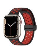 For Apple Watch Series 10 46mm / Ultra 2 Ultra 49mm /  Series 9 8 7 45mm / 6 5 4 SE (2023) SE (2022) SE 44mm / 3 2 1 42mm Silicone Strap Dual Color Breathable Watch Band - Black / Red