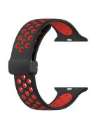 For Apple Watch Series 10 46mm / Ultra 2 Ultra 49mm /  Series 9 8 7 45mm / 6 5 4 SE (2023) SE (2022) SE 44mm / 3 2 1 42mm Silicone Strap Dual Color Breathable Watch Band - Black / Red