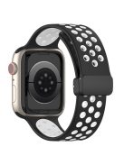 For Apple Watch Series 10 46mm / Ultra 2 Ultra 49mm /  Series 9 8 7 45mm / 6 5 4 SE (2023) SE (2022) SE 44mm / 3 2 1 42mm Silicone Strap Dual Color Breathable Watch Band - Black / White