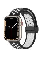 For Apple Watch Series 10 46mm / Ultra 2 Ultra 49mm /  Series 9 8 7 45mm / 6 5 4 SE (2023) SE (2022) SE 44mm / 3 2 1 42mm Silicone Strap Dual Color Breathable Watch Band - Black / White