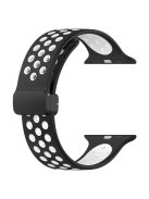 For Apple Watch Series 10 46mm / Ultra 2 Ultra 49mm /  Series 9 8 7 45mm / 6 5 4 SE (2023) SE (2022) SE 44mm / 3 2 1 42mm Silicone Strap Dual Color Breathable Watch Band - Black / White