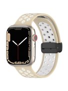 For Apple Watch Series 10 46mm / Ultra 2 Ultra 49mm /  Series 9 8 7 45mm / 6 5 4 SE (2023) SE (2022) SE 44mm / 3 2 1 42mm Silicone Strap Dual Color Breathable Watch Band - Khaki / White