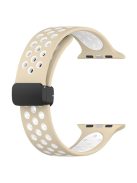 For Apple Watch Series 10 46mm / Ultra 2 Ultra 49mm /  Series 9 8 7 45mm / 6 5 4 SE (2023) SE (2022) SE 44mm / 3 2 1 42mm Silicone Strap Dual Color Breathable Watch Band - Khaki / White