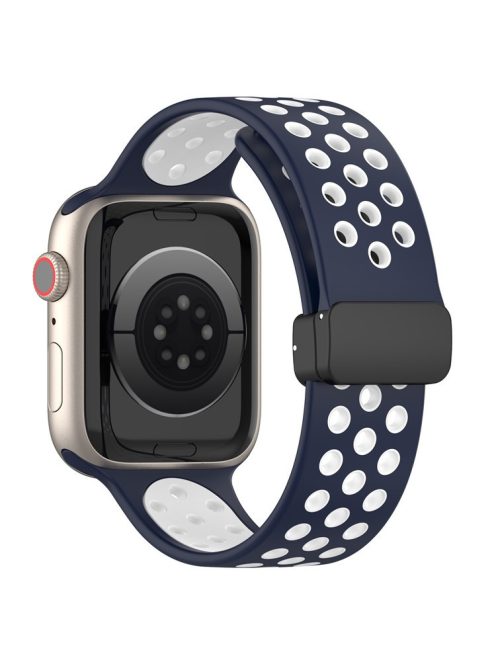 For Apple Watch Series 10 46mm / Ultra 2 Ultra 49mm /  Series 9 8 7 45mm / 6 5 4 SE (2023) SE (2022) SE 44mm / 3 2 1 42mm Silicone Strap Dual Color Breathable Watch Band - Midnight Blue / White