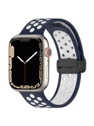 For Apple Watch Series 10 46mm / Ultra 2 Ultra 49mm /  Series 9 8 7 45mm / 6 5 4 SE (2023) SE (2022) SE 44mm / 3 2 1 42mm Silicone Strap Dual Color Breathable Watch Band - Midnight Blue / White