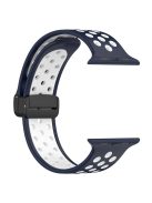 For Apple Watch Series 10 46mm / Ultra 2 Ultra 49mm /  Series 9 8 7 45mm / 6 5 4 SE (2023) SE (2022) SE 44mm / 3 2 1 42mm Silicone Strap Dual Color Breathable Watch Band - Midnight Blue / White