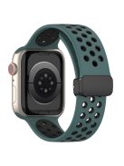 For Apple Watch Series 10 46mm / Ultra 2 Ultra 49mm /  Series 9 8 7 45mm / 6 5 4 SE (2023) SE (2022) SE 44mm / 3 2 1 42mm Silicone Strap Dual Color Breathable Watch Band - Olive Green / Black