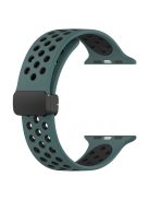 For Apple Watch Series 10 46mm / Ultra 2 Ultra 49mm /  Series 9 8 7 45mm / 6 5 4 SE (2023) SE (2022) SE 44mm / 3 2 1 42mm Silicone Strap Dual Color Breathable Watch Band - Olive Green / Black