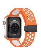 For Apple Watch Series 10 46mm / Ultra 2 Ultra 49mm /  Series 9 8 7 45mm / 6 5 4 SE (2023) SE (2022) SE 44mm / 3 2 1 42mm Silicone Strap Dual Color Breathable Watch Band - Orange / White