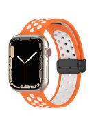 For Apple Watch Series 10 46mm / Ultra 2 Ultra 49mm /  Series 9 8 7 45mm / 6 5 4 SE (2023) SE (2022) SE 44mm / 3 2 1 42mm Silicone Strap Dual Color Breathable Watch Band - Orange / White