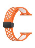 For Apple Watch Series 10 46mm / Ultra 2 Ultra 49mm /  Series 9 8 7 45mm / 6 5 4 SE (2023) SE (2022) SE 44mm / 3 2 1 42mm Silicone Strap Dual Color Breathable Watch Band - Orange / White