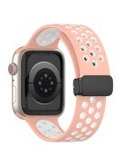 For Apple Watch Series 10 46mm / Ultra 2 Ultra 49mm /  Series 9 8 7 45mm / 6 5 4 SE (2023) SE (2022) SE 44mm / 3 2 1 42mm Silicone Strap Dual Color Breathable Watch Band - Pink / White