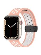 For Apple Watch Series 10 46mm / Ultra 2 Ultra 49mm /  Series 9 8 7 45mm / 6 5 4 SE (2023) SE (2022) SE 44mm / 3 2 1 42mm Silicone Strap Dual Color Breathable Watch Band - Pink / White