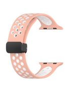 For Apple Watch Series 10 46mm / Ultra 2 Ultra 49mm /  Series 9 8 7 45mm / 6 5 4 SE (2023) SE (2022) SE 44mm / 3 2 1 42mm Silicone Strap Dual Color Breathable Watch Band - Pink / White