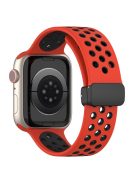 For Apple Watch Series 10 46mm / Ultra 2 Ultra 49mm /  Series 9 8 7 45mm / 6 5 4 SE (2023) SE (2022) SE 44mm / 3 2 1 42mm Silicone Strap Dual Color Breathable Watch Band - Red / Black