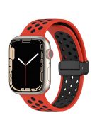 For Apple Watch Series 10 46mm / Ultra 2 Ultra 49mm /  Series 9 8 7 45mm / 6 5 4 SE (2023) SE (2022) SE 44mm / 3 2 1 42mm Silicone Strap Dual Color Breathable Watch Band - Red / Black