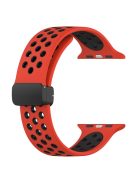 For Apple Watch Series 10 46mm / Ultra 2 Ultra 49mm /  Series 9 8 7 45mm / 6 5 4 SE (2023) SE (2022) SE 44mm / 3 2 1 42mm Silicone Strap Dual Color Breathable Watch Band - Red / Black