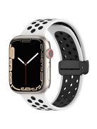 For Apple Watch Series 10 46mm / Ultra 2 Ultra 49mm /  Series 9 8 7 45mm / 6 5 4 SE (2023) SE (2022) SE 44mm / 3 2 1 42mm Silicone Strap Dual Color Breathable Watch Band - White / Black